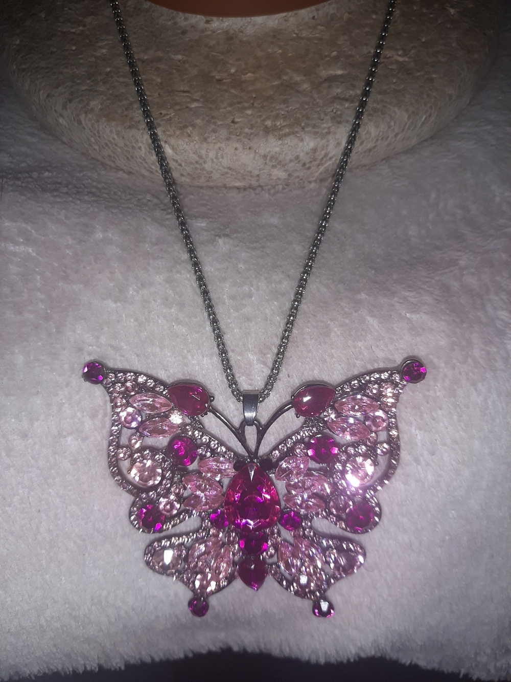 Betsey Johnson Pink Crystal Butterfly Necklace